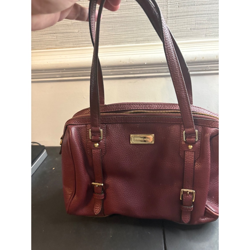Michael Kors Burgundy Pebbled Leather Satchel Gold Hardware Handbag